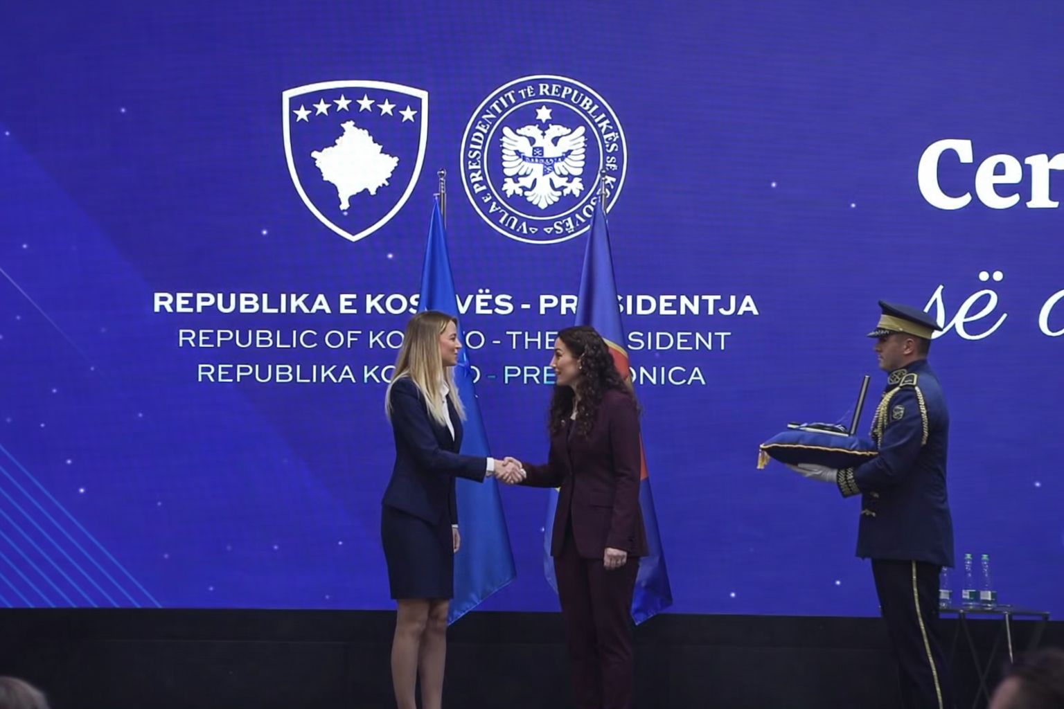 Arjeta Puca Presidential Award ceremony with Kosovo President